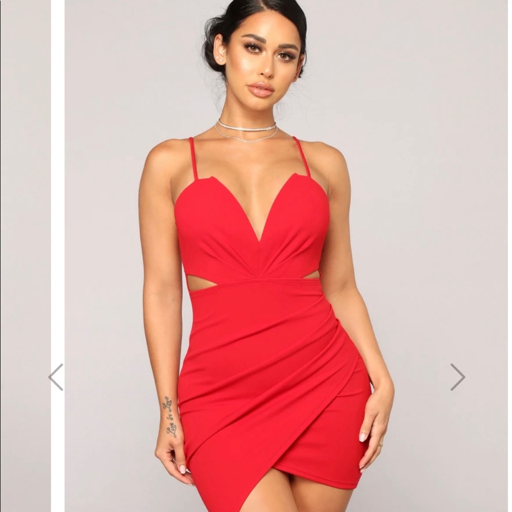 Red Fashion Nova dress.